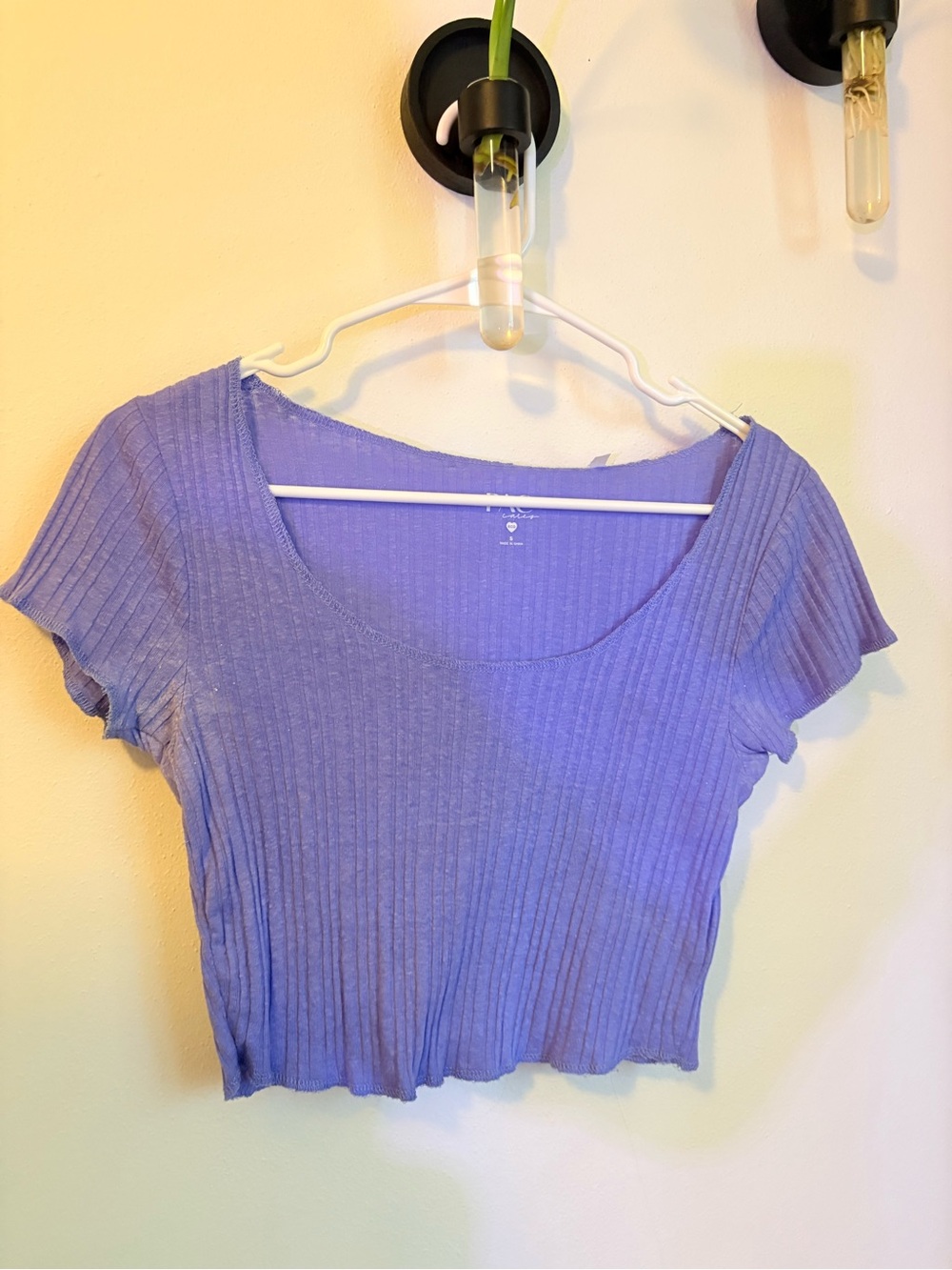Ribbed Scoop Neck Crop Top - Lavender
